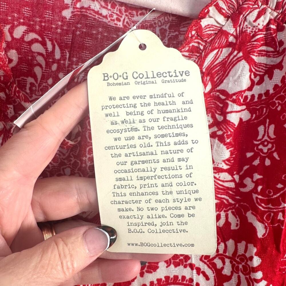 B.O.G Collective Paprika Red Paisley Mini Dress XS NWT Boho, Indie, Cottagecore - Picture 3 of 8